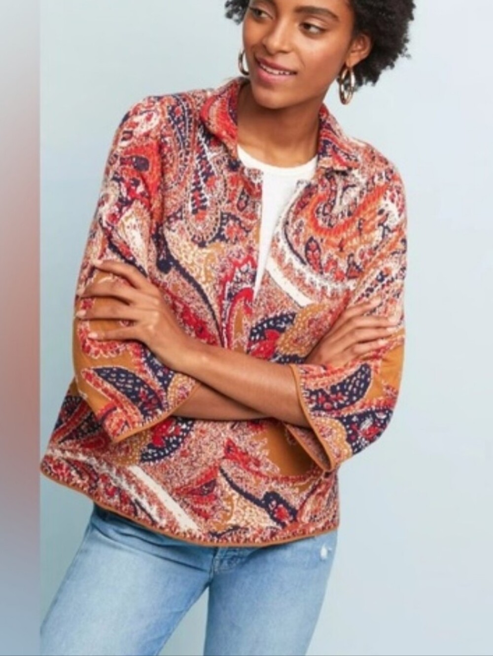 Moth Anthropologie Paisley Intarsia Sweater Blazer Cardigan Size Small